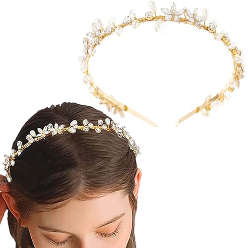 Flayem Braut Kristall Stirnband Gold Haarband Haarschmuck Strass Perlen Blinkender kopfschmuck Hochzeit Geburtstag Diademe für Damen von Flayem