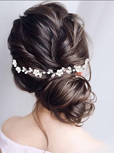 Flayem Brautschmuck Hochzeit Haarranken Silber Blume Glänzende Strass Perle Braut Haarschmuck für Frauen und Mädchen 1Stück von Flayem