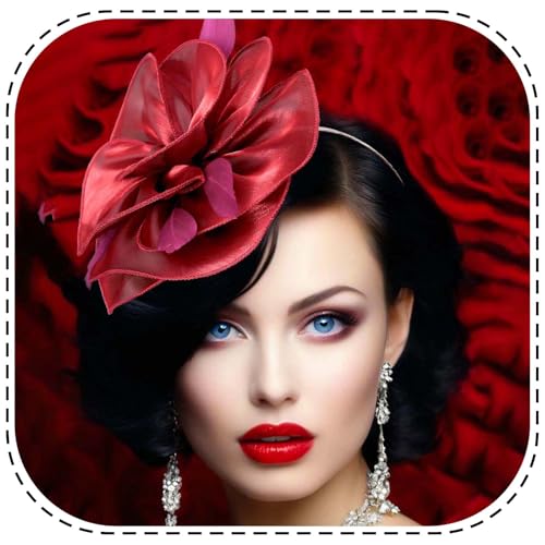 Flayem Fascinator Hüte Rot Pillbox Hut Stirnband Mit Schleier Teeparty Clip für Damen von Flayem