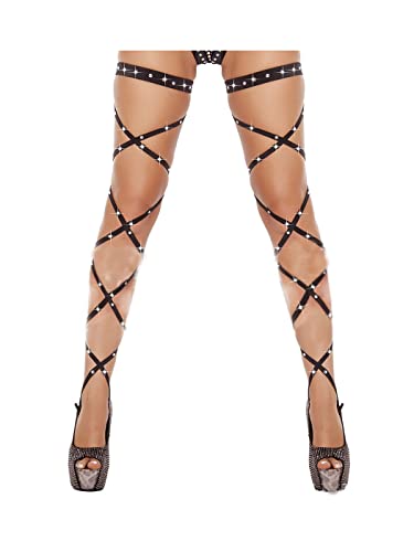 Flayem Glänzende Strumpfbänder Beinwickel Sexy Kristallschwarzes elastisches Strumpfband Raves Cross Bandage Music Festival Kostüm für Frauen von Flayem