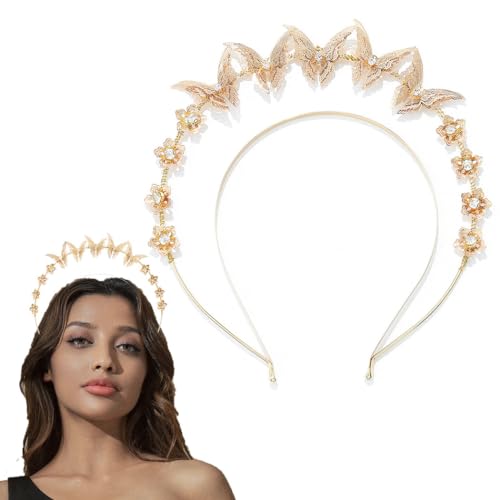 Flayem Gold Halo Haarreif Golden Schmetterling Haarband Krone Stirnband Hochzeit Braut Für Damen und Mädchen von Flayem