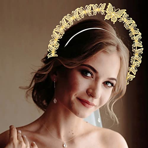 Flayem Halo Schmetterling Stirnband Gold Göttin Haarband Krone Braut Haarreifen für Frauen Mädchen von Flayem