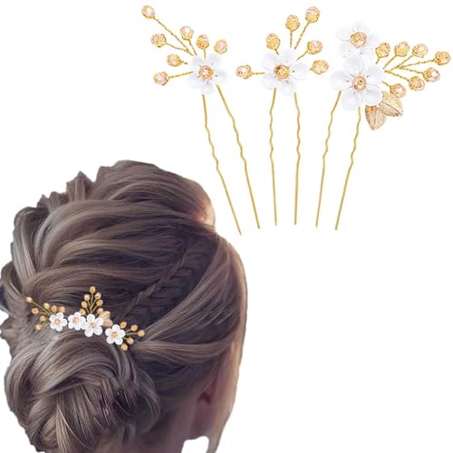 Flayem Hochzeit Haarnadeln Braut Blume Haarschmuck Golden Kristall Haarspangen für Braut und Brautjungfern（3Stück） von Flayem