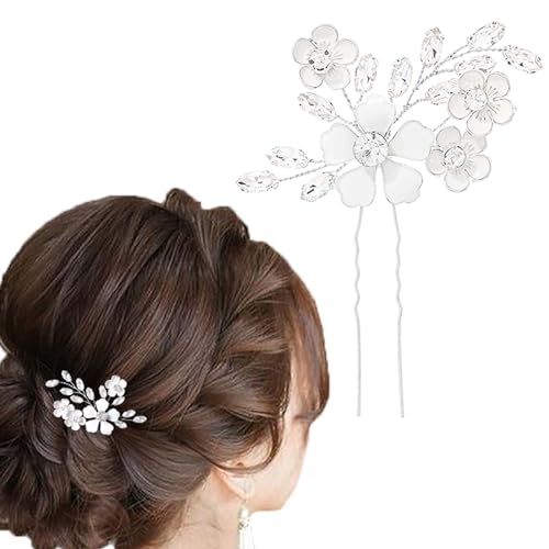 Flayem Hochzeit Haarnadeln Braut Blume Haarschmuck Silber Kristall Haarspangen für Braut und Brautjungfern（1Stück） von Flayem