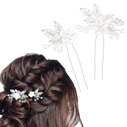 Flayem Hochzeit Haarnadeln Braut Blume Haarschmuck Silber Kristall Haarspangen für Braut und Brautjungfern（2Stück） von Flayem