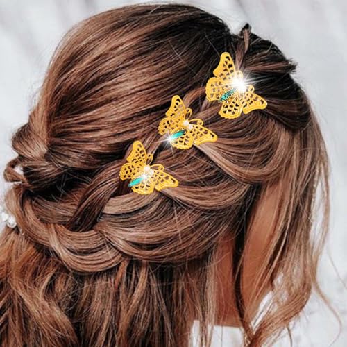 Flayem Goldene Schmetterling-Haarnadeln mit Perlen, 3 Stück, Türkis-Akzente von Flayem