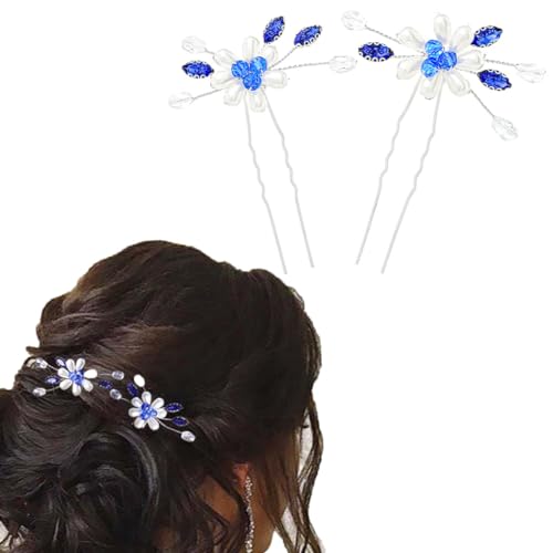 Flayem Hochzeit Haarnadeln Braut Perle Haarschmuck Blau Kristall Haarspangen Perlenhaar Accessoires für Braut und Brautjungfern（2Stück） von Flayem