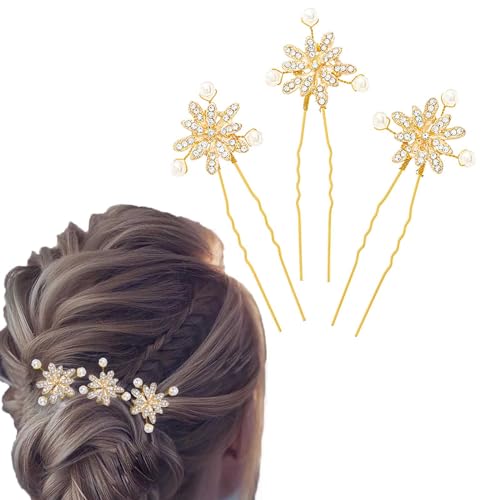 Flayem Hochzeit Haarnadeln Gold Blume Haarschmuck Braut Perle Haarspangen für Braut und Brautjungfern（3Stück） von Flayem