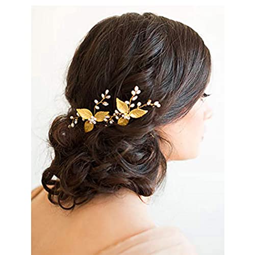 Flayem Braut Hochzeit Haarnadeln Gold Perlen Blumen Kopfschmuck Braut Haar Zubehör Schmuck für Brautjungfern und Mädchen (3 Stück) von Flayem