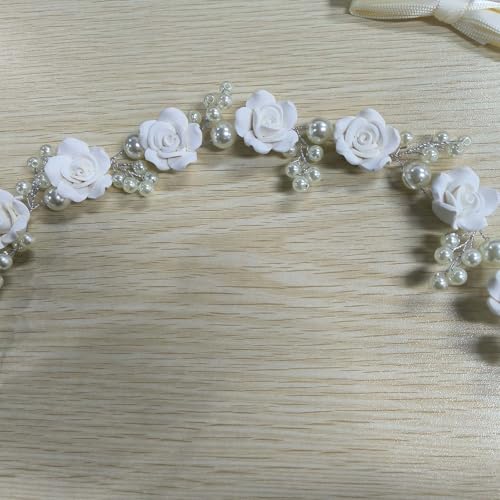 Flayem Kommunion Blumen Haarschmuck, Perlen weiß Blumenkranz, Konfirmation Hochzeit Kopfschmuck von Flayem