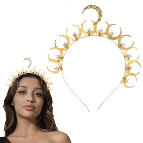 Flayem Mond Haarband Gold Sterne Kopfschmuck Göttin Haarreifen Braut Haarteil für Frauen und Mädchen von Flayem