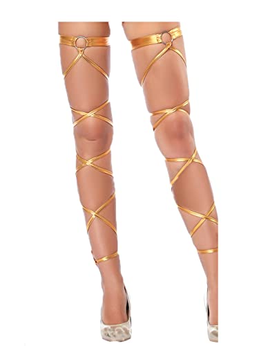 Flayem Sexy Beinwickel Strumpfband Glänzend Elastisch Gold Leder Kreuzbandage Glänzend Raves Party Tanzen Musik Festivals Kostümzubehör für Frauen von Flayem