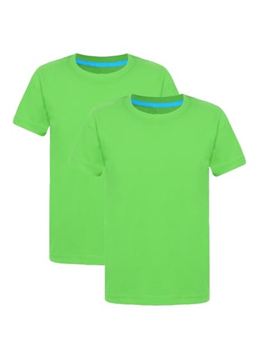 Fldy 2er Mädchen Jungen Sport T-Shirt Schnelltrocknendes Shirt Kurzarm Rundhals Laufen Training Top Sommer Sportswear Grün 134-140 von Fldy