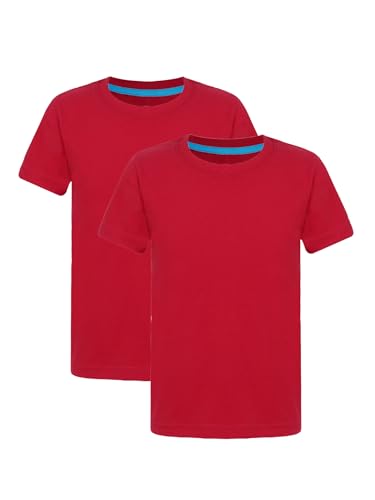 Fldy 2er Mädchen Jungen Sport T-Shirt Schnelltrocknendes Shirt Kurzarm Rundhals Laufen Training Top Sommer Sportswear Rot 92-98 von Fldy