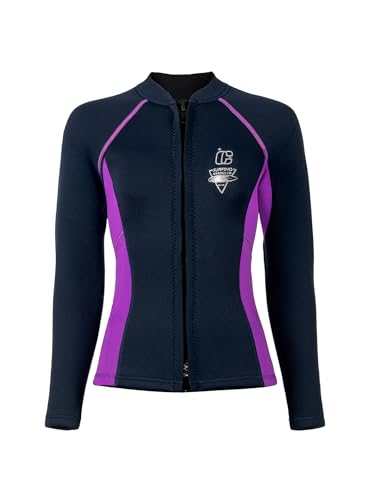 Fldy 3mm Neoprenanzug Top Langarm Thermal Jacke Für Frauen Schwimmen Schnorcheln Tauchen Surfen Dunkelblau XXL von Fldy