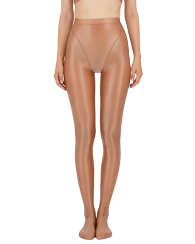 Fldy Damen Glänzende Strumpfhosen Öl Glanz Glanz Nylon Strümpfe Seidenglatte Glossy Stage Tanzstrumpfhose Leggings Kaffee L von Fldy