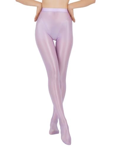 Fldy Damen Glänzende Strumpfhosen Öl Glanz Glanz Nylon Strümpfe Seidenglatte Glossy Stage Tanzstrumpfhose Leggings Lavendel XL von Fldy