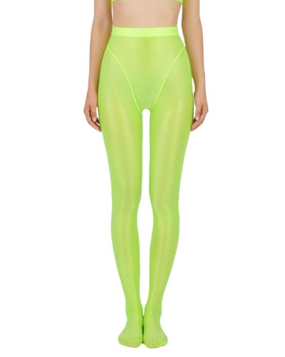 Fldy Damen Glänzende Strumpfhosen Öl Glanz Glanz Nylon Strümpfe Seidenglatte Glossy Stage Tanzstrumpfhose Leggings Leuchtendes Grün XXL von Fldy