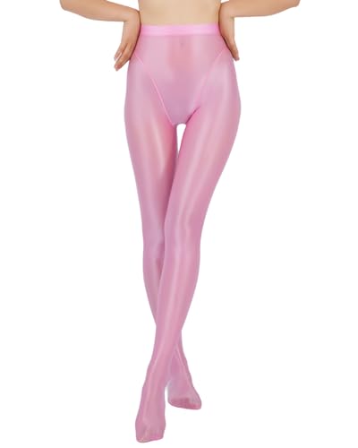 Fldy Damen Glänzende Strumpfhosen Öl Glanz Glanz Nylon Strümpfe Seidenglatte Glossy Stage Tanzstrumpfhose Leggings Rosa XXL von Fldy