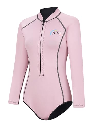 Fldy Damen Shorty Neoprenanzug 2.5mm Wärmende Neopren Tauchanzug Langarm Zum Schwimmen Surfen Schnorcheln Hell-Pink XXL von Fldy