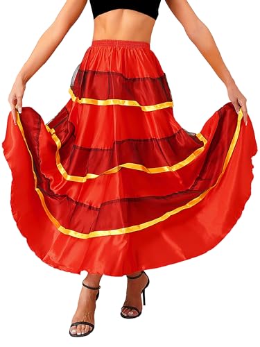 Fldy Damen Tanzrock Maxi Flamenco Rock Moderner Ballsaaltanz Performance Rock Spanischen Senorita Stierkampfe Kostüm Große Schaukelrock B_360-Grad Einheitsgröße von Fldy