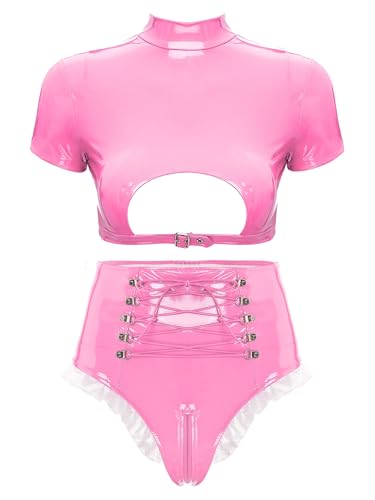 Fldy Frauen Lack Leder Latex Outfit Dessous Set Gogo Rave Outfit Damen Sexy Wetlook Hotpants Crop Top Shorts Bra Set Party Clubwear Rosa_D L Fldy Frauen Lack Leder Latex Outfit Dessous Set Gogo Rave Outfit Damen Sexy Wetlook Hotpants Crop Top Shorts Bra Set Party Clubwear Rosa_D L von Fldy