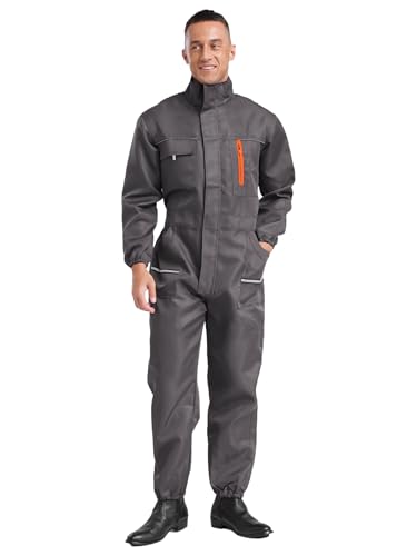 Fldy Herren Arbeitsoverall Mit Reflektierend-Streifen Und Vielen Taschen Schutz Arbeitskleidung Handwerker Werkstatt Mechanisch Overall Grau XL Fldy Herren Arbeitsoverall Mit Reflektierend-Streifen Und Vielen Taschen Schutz Arbeitskleidung Handwerker Werkstatt Mechanisch Overall Grau XL von Fldy