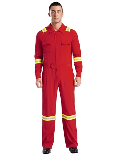 Fldy Herren Arbeitsoverall Reflektierend Kombi Overall Jumpsuit Mit 4 Taschen Mechanisch Handwerker Werkstatt Anzug Arbeitskleidung Rot M von Fldy