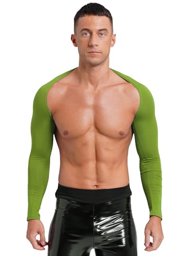 Fldy Herren Crop Top Bauchfreies Oberteil Langarm Sport Muskelshirt Kurzjacke Für Outdoorarbeit Radsport Jogging Wandern Gym Freien Armeegrün Einheitsgröße von Fldy