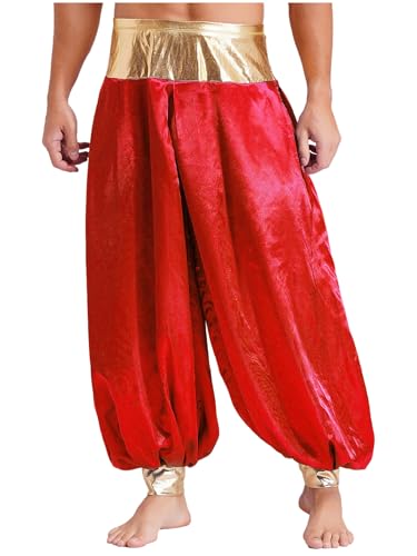 Fldy Herren Haremshose Araber Prinz Arabischer Kostüm Fasching Karneval Kostüm Männer Sport Yoga Hippie Hose Burgundy L von Fldy