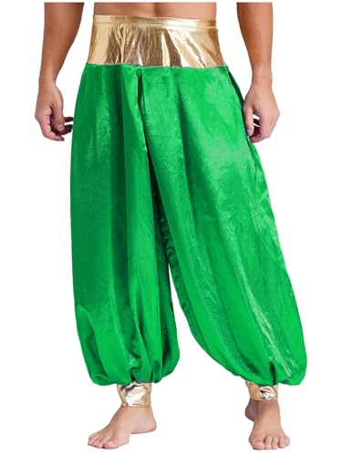 Fldy Herren Haremshose Araber Prinz Arabischer Kostüm Fasching Karneval Kostüm Männer Sport Yoga Hippie Hose Grün XL von Fldy