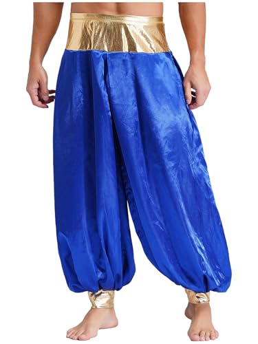 Fldy Herren Haremshose Araber Prinz Arabischer Kostüm Fasching Karneval Kostüm Männer Sport Yoga Hippie Hose Königsblau XXL von Fldy