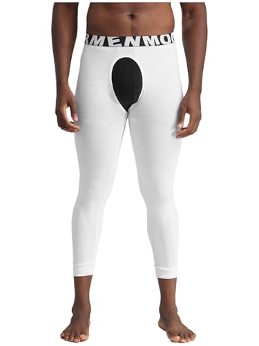 Fldy Herren Leggings Offener Schritt Unterwäsche Sport Thermo Lange Unterhose Stretch Skiunterwäsche Hose Weiß M von Fldy