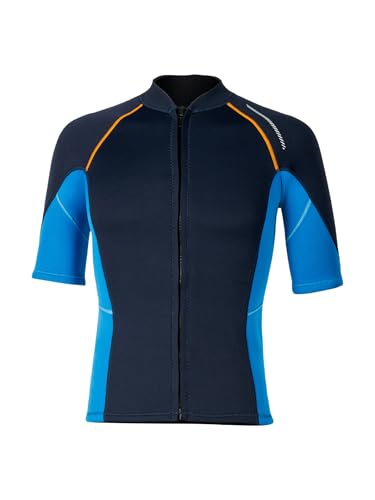 Fldy Herren Neoprenanzug Jacke 1.5mm Kurzarm Warmhalten Top Mit Frontreißverschluss Für Schwimmen Tauchen Surfen Schnorcheln Navy blau M von Fldy