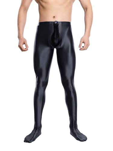 Fldy Herren Öl Glänzende Strumpfhose Mit Hülle Öl Glanz Leggings Glossy Nylon Herrenstrumpfhose Unterwäsche Lange Unterhose Schwarz M von Fldy