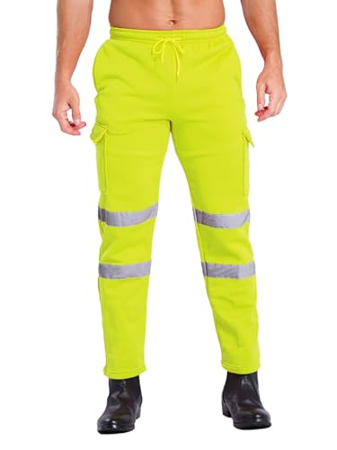 Fldy Herren Warnschutz Arbeitshose Jogginghose Mit Reflexstreifen Stretch Sport Outdoorhose Elastische Taille Grün XL von Fldy