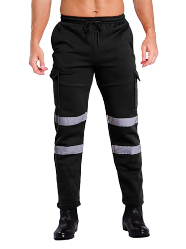 Fldy Herren Warnschutz Arbeitshose Jogginghose Mit Reflexstreifen Stretch Sport Outdoorhose Elastische Taille Schwarz M von Fldy