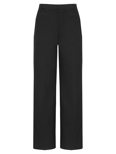 Fldy Jungen Anzughose Regular Fit Festlich Hochzeit Chino Hose Elastische Taille Einfarbig Schwarz 158-164 von Fldy