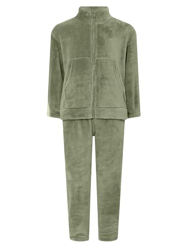 Fldy Kinder Flanell Schlafanzug Jungen Mädchen Pyjama Set Lang Zweiteilig Kuschelig Oberteil Hose Mit Reißverschluss Winter Warme Nachtwäsche Hellgrün 170 von Fldy
