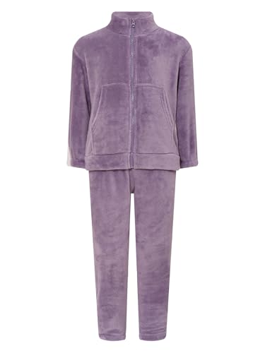 Fldy Kinder Flanell Schlafanzug Jungen Mädchen Pyjama Set Lang Zweiteilig Kuschelig Oberteil Hose Mit Reißverschluss Winter Warme Nachtwäsche Violett 146-152 von Fldy