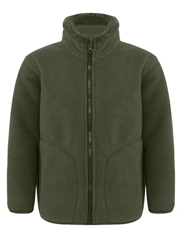 Fldy Kinder Fleecejacke Verdickte Winddichte Mantel Mit Stehkragen Reißverschluss Jungen Mädchen Warme Herbst Winter Oberbekleidung Armeegrün 158-164 von Fldy