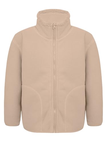 Fldy Kinder Fleecejacke Verdickte Winddichte Mantel Mit Stehkragen Reißverschluss Jungen Mädchen Warme Herbst Winter Oberbekleidung Beige 158-164 von Fldy