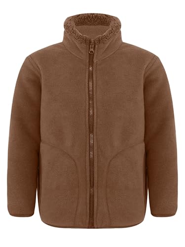 Fldy Kinder Fleecejacke Verdickte Winddichte Mantel Mit Stehkragen Reißverschluss Jungen Mädchen Warme Herbst Winter Oberbekleidung Braun 110-116 von Fldy