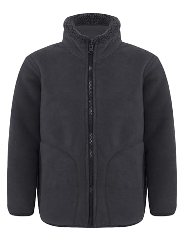 Fldy Kinder Fleecejacke Verdickte Winddichte Mantel Mit Stehkragen Reißverschluss Jungen Mädchen Warme Herbst Winter Oberbekleidung Dunkelgrau 146-152 von Fldy