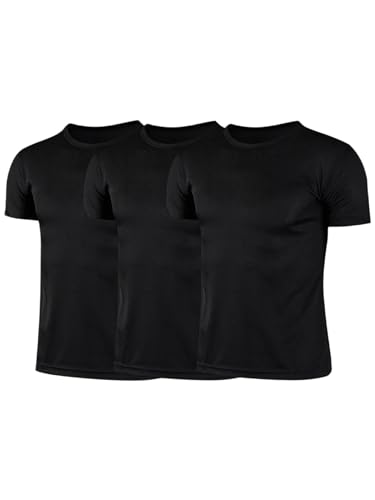 Fldy Kinder Jungen Sport T-Shirt 3er Set Schnelltrocknend Atmungsaktiv Sportshirt Kurzarm Teamsport Multisport Training Shirt Top Schwarz 140-146 von Fldy