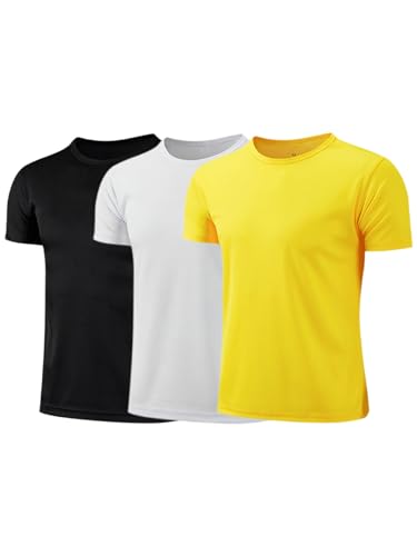 Fldy Kinder Jungen Sport T-Shirt 3er Set Schnelltrocknend Atmungsaktiv Sportshirt Kurzarm Teamsport Multisport Training Shirt Top Schwarz&Weiß&Gelb 164-170 Fldy Kinder Jungen Sport T-Shirt 3er Set Schnelltrocknend Atmungsaktiv Sportshirt Kurzarm Teamsport Multisport Training Shirt Top Schwarz&Weiß&Gelb 164-170 von Fldy
