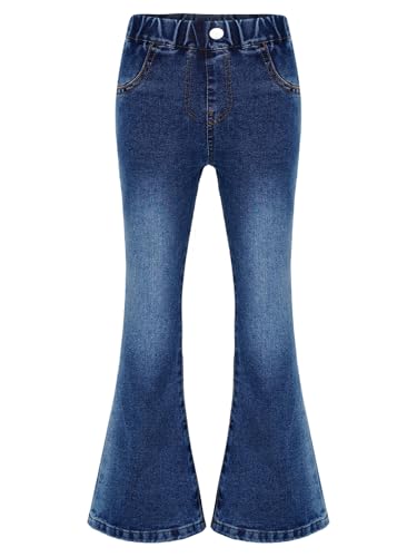 Fldy Kinder Mädchen Jeans Schlaghose Vintage Jeanshose Slim Fit Elastische Taillen Strech Denim Ausgestellte Hose Leggings Blau 170 von Fldy