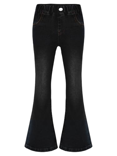 Fldy Kinder Mädchen Jeans Schlaghose Vintage Jeanshose Slim Fit Elastische Taillen Strech Denim Ausgestellte Hose Leggings Schwarz 146-152 von Fldy