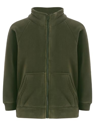 Fldy Kinder Mädchen Jungen Fleecejacke Full Zip Mit Stehkragen Reißverschluss Warme Winddichte Herbst Winter Oberbekleidung Armeegrün 158-164 von Fldy