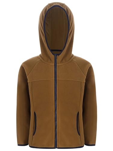 Fldy Kinder Mädchen Jungen Fleecejacke Langarm Mit Kapuze Reißverschluss Warme Herbst Winter Outdoor Mantel Outwear Braun 146-152 von Fldy